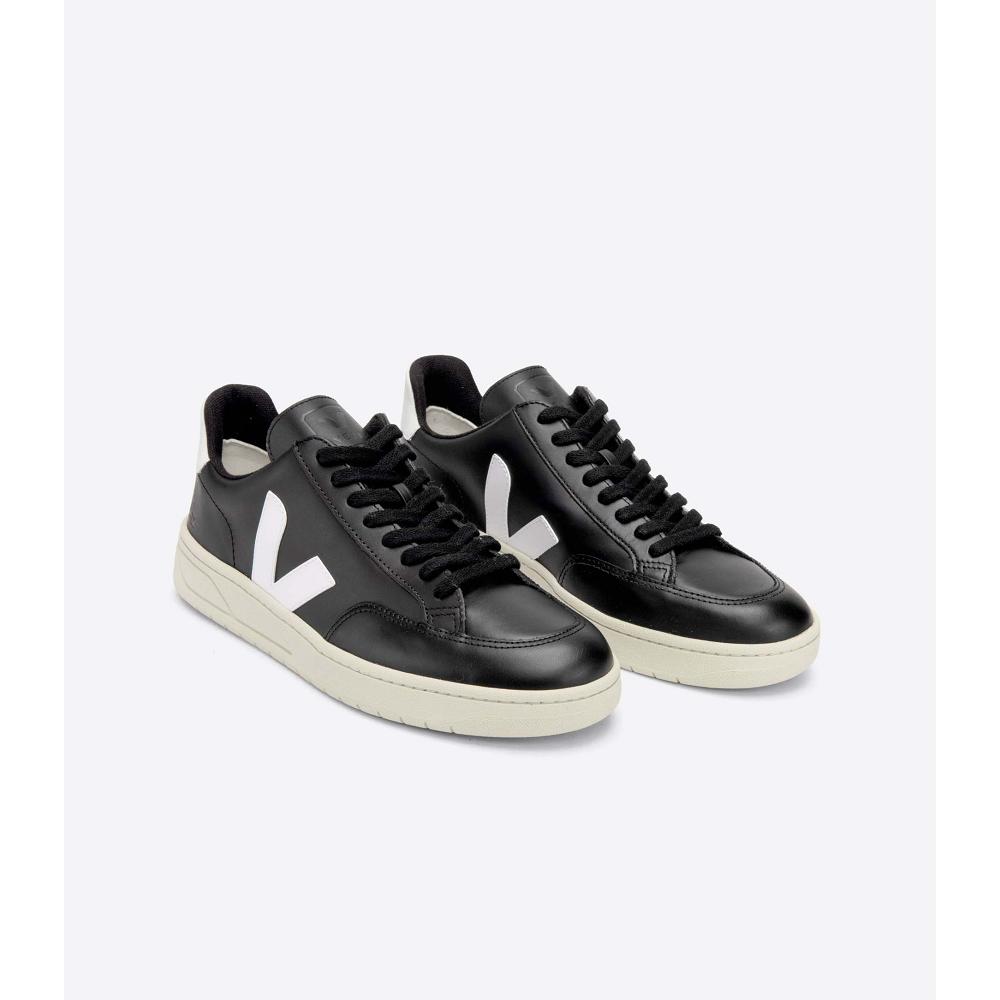 Veja V-12 LEATHER Women's Sneakers Black/White | CA 666VRW